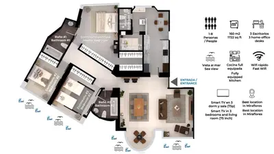 a floor plan of a house with at ALU Apartments - Ocean View at Larcomar Miraflores Next to JW Marriott in Lima