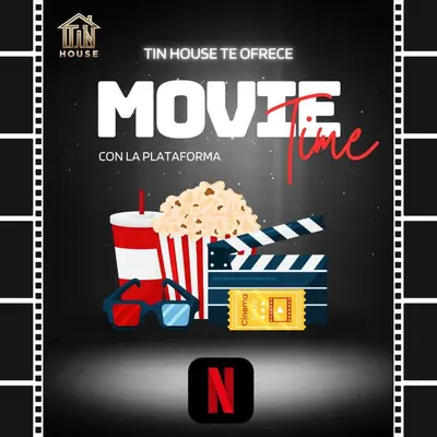 a movie flyer with popcorn popcorn and a drink at Amanecer Refugio Ideal Cozy Retreat in Los Olivos in Lima