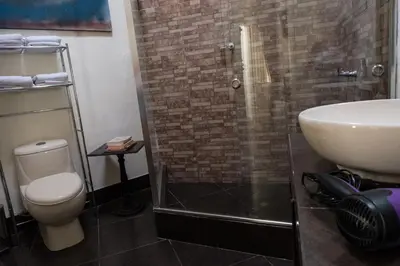 a bathroom with a sink and a toilet and a shower at Casa Falleri Boutique Hotel in Lima