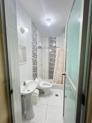 a bathroom with a toilet and a sink and a shower at Habitaciones privadas para alojamiento en Ica, Perú in Ica