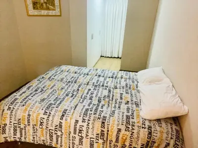 a bedroom with a bed with a comforter on it at Emilia House in Lima