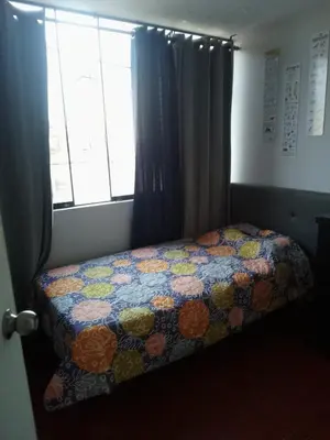 a bedroom with a bed with a quilt on it at Cuchos in Lima