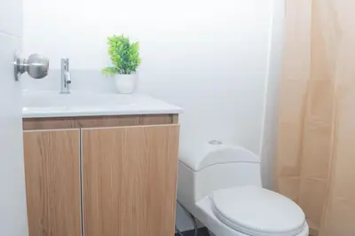 a bathroom with a toilet and a sink and a plant at Estilo y comodidad in Lima