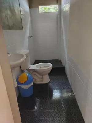 a bathroom with a toilet and a sink at Lucmabamba Cottage in Sahuayacu