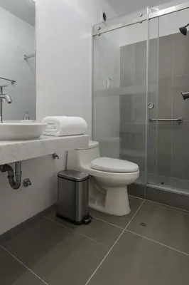 a bathroom with a toilet and a sink and a shower at E Malecon Larcomar Free Parking 3B 102 in Lima