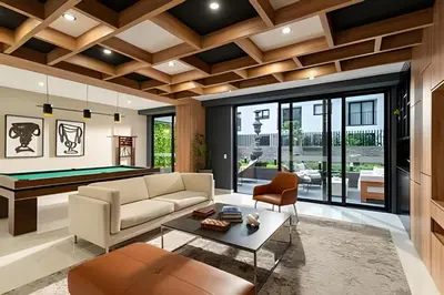 a living room with a couch and a pool table at Artline Terrace Residence in Lima