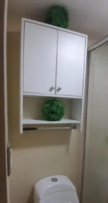 a bathroom with a toilet and a cabinet with plants at Casa con piscina, terraza y parrilla en Ica in Ica