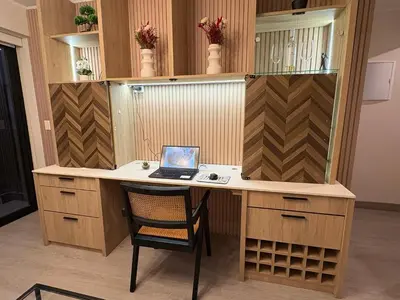 an office with a desk with a laptop on it at San Isidro Financial Flat Lima in Lima