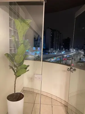 a plant in a pot in a room with a window at Cozy and Centric Flat with Great View and Parking in Lima