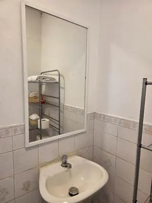 a bathroom with a sink and a mirror at tiki house in Lima
