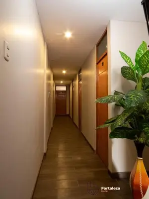 a hallway with a plant and a hallway with a hallway sidx sidx sidx at Hotel Fortaleza in Chasquitambo