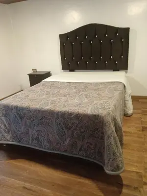 a bedroom with a bed with a large headboard at Redy's House in Cusco