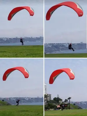 four pictures of a man flying a parachute at Miraflores Cozy Private Apartment with ocean view in Lima