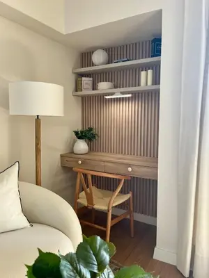 a living room with a desk and a chair at Great 1BR in San Isidro in Lima