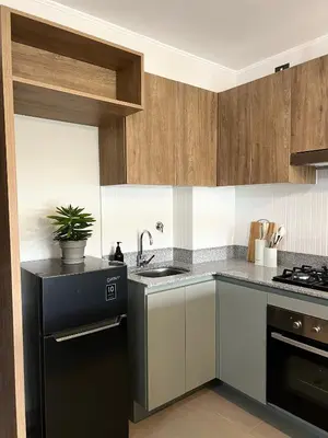a kitchen with a sink and a black dishwasher at Departamento 9 Personas San Isidro in Lima