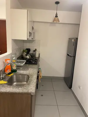 a kitchen with a sink and a refrigerator at Lirios 2006 in Lima