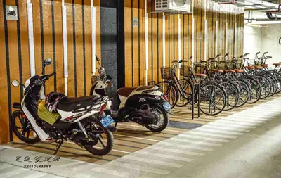 a row of motorcycles parked in a garage at Lovely Ocean View Apartment 1512 in Lima