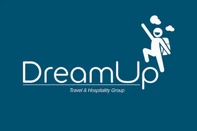 a man flying in the sky with dreamy text at Dream Up in Cusco