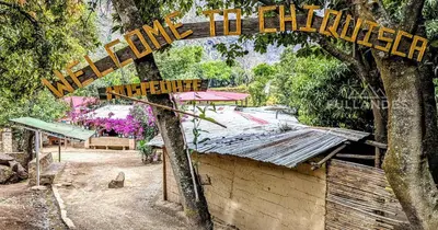 a sign that reads public library on a tree at Casitas Choquequirao Chikiska in Abancay