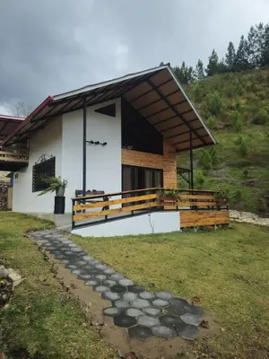 a house with a porch and a walkway at La Montaña Lodge - Oxapampa in Oxapampa