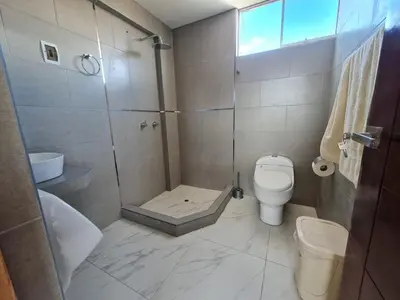 a bathroom with a shower and a toilet at comfortable magic apartment in San Juan Bautista