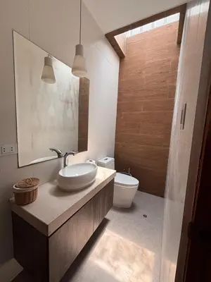 a bathroom with a sink and a toilet at Villa Luquin in Hacienda Santo Domingo