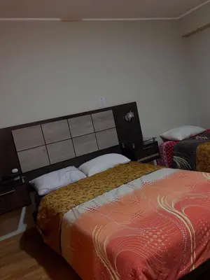 a bedroom with a large bed with a head board at Hospedaje Don Luciano in San Vicente de Cañete