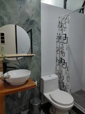 a bathroom with a white toilet and a sink at Casa de Campo en Santa Rosa de Quivez in Santa Rosa de Quives