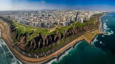 an aerial view of a city next to the ocean at Vital Building - Modern Apartment Miraflores in Lima