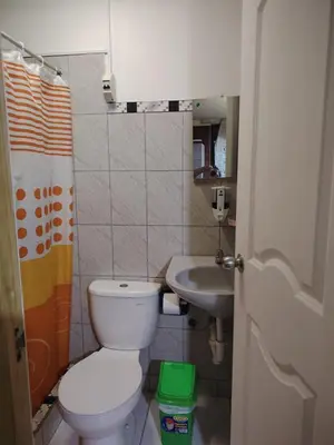 a small bathroom with a toilet and a sink at Hospedaje Ocean Glips in Punta Negra