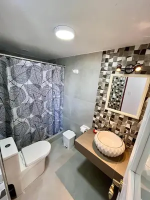 a bathroom with a toilet and a shower at Casa Cerezos in Ica
