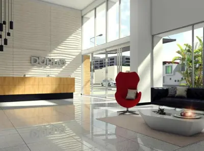 a living room with a red chair in a building at Cozy Central Apartment Ideal for Work & Travel in Lima