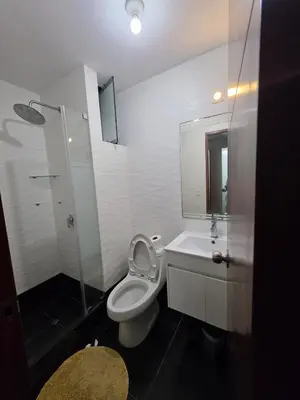 a bathroom with a toilet and a sink and a shower at Departamento Surquillo INEN in Lima