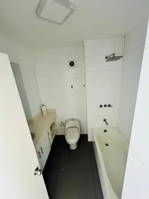 a bathroom with a toilet and a bath tub at El Derby in Lima