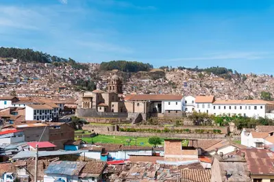 an aerial view of a city with buildings at Lama Vista Living 401 in Cusco