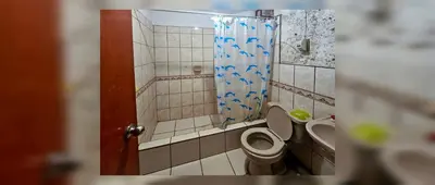 a bathroom with a toilet and a shower at Nazcazone in Nazca