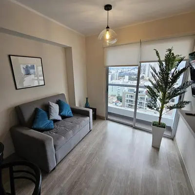 a living room with a couch and a potted plant at PERU STAY Barranco in Lima