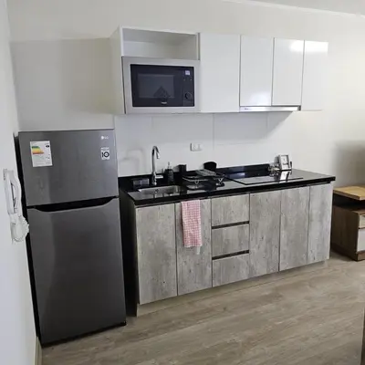 a kitchen with a refrigerator and a sink at PERU STAY Barranco in Lima