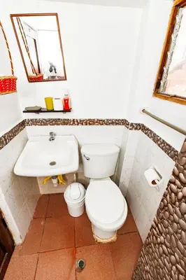 a bathroom with a toilet and a sink at Mayu House Inn a minutos del centro histórico in Cusco