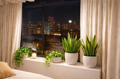 a window with four potted plants on a window sill at Modern y Cozy Apartment Prime Location Fast WiFi in Lima