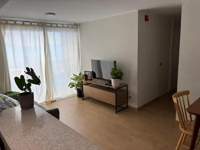 a living room with a tv and a table with plants at Cómoda habitación con TV a 20 min del aeropuerto in Lima