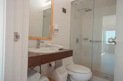 a bathroom with a toilet and a sink and a shower at DM Hoteles Asia in Asia