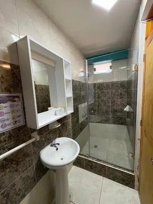 a bathroom with a sink and a shower at La Casa de Bamboo in Ica