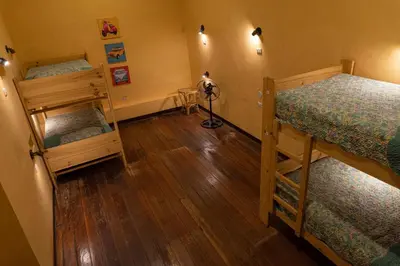 an overhead view of a room with two bunk beds at Wild Olive Guest House in Ica