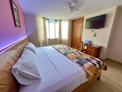 a bedroom with a large bed and a television at Hotel La Molina in Lima