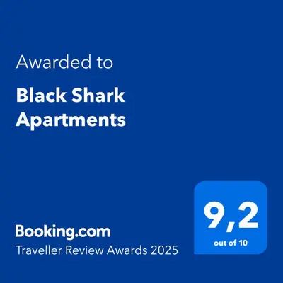 a blue text box with the words awarded to black shark applicants at Black Shark Apartments in Lima