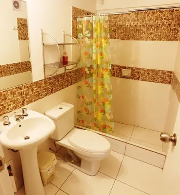 a bathroom with a toilet and a sink and a shower at Departamento Lima in Lima