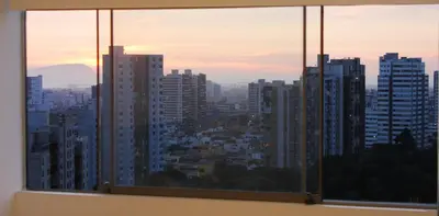 a view of a city skyline from a window at Departamento Lima in Lima