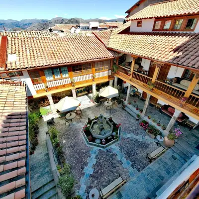 an aerial view of a building with a courtyard at Hotel Rumi Punku in Cusco