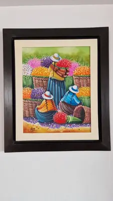 a painting of two women standing in front of flowers at MALECÓN BALTA 758 - Miraflores in Lima